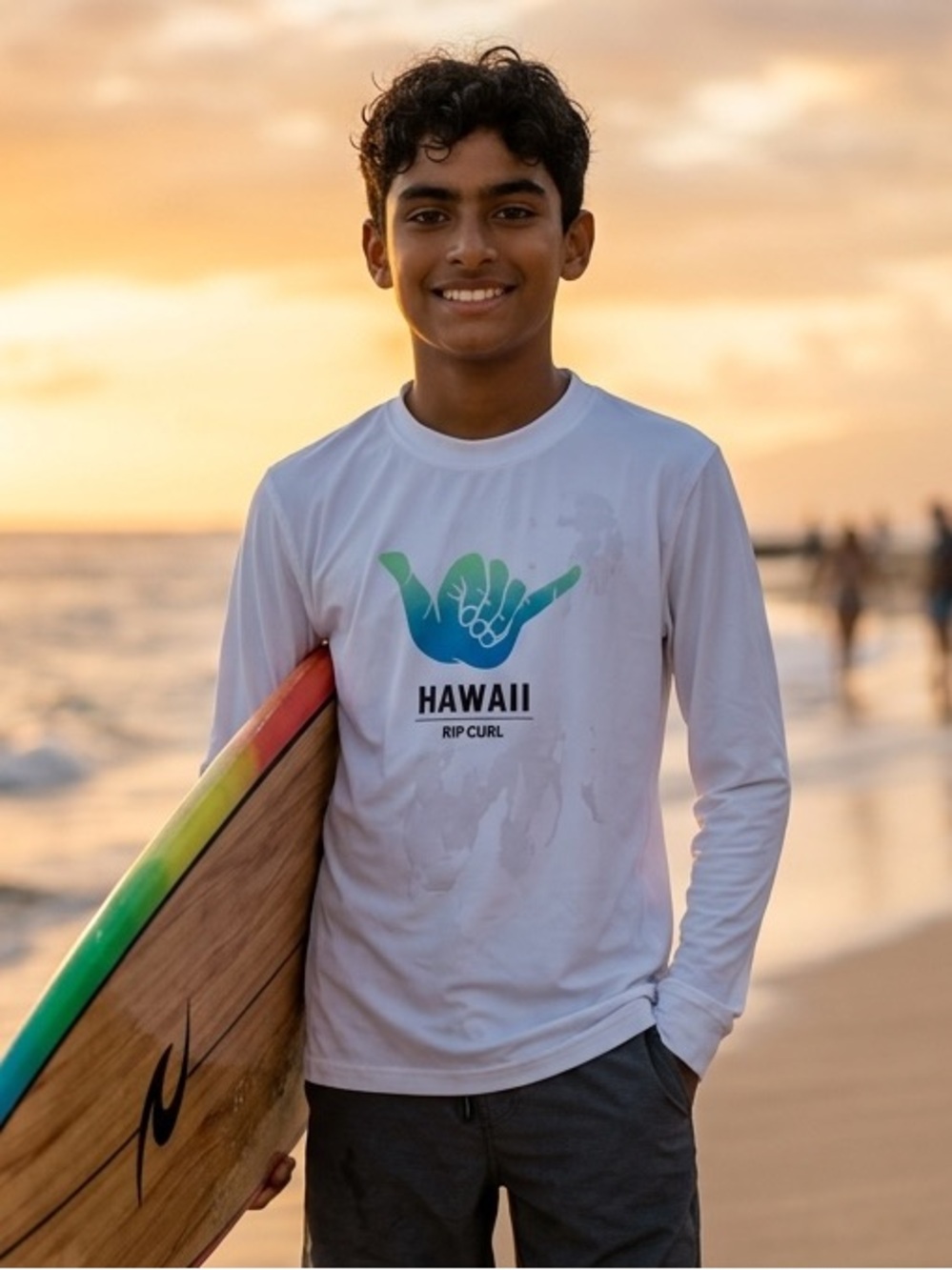 NWT Rip Curl rashguard UPF 50+ Hang loose Hawaii Kids unisex swim size 10